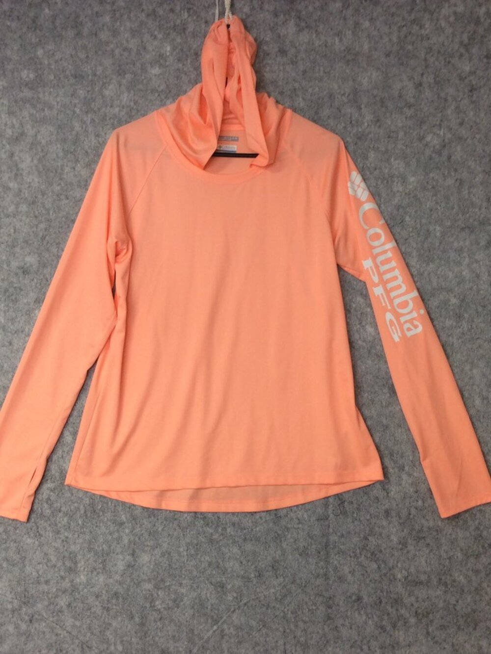 Columbia PFG Hooded Sun Shirt Women's Large Peach Orange Long Sleeve Omni Shade